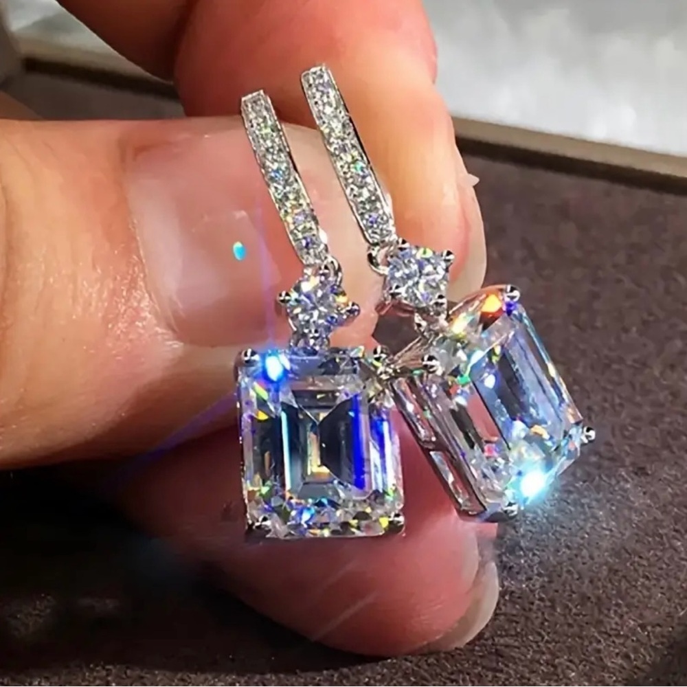 14K White Gold Over 3CT Lab-Created Radiant Cut Diamond Pretty Drop Earrings